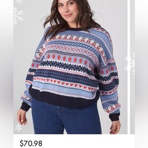 Lane Bryant Festive Blue and Red Sweater